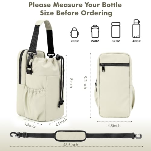 Water Bottle Holder with Strap, 32/40oz Insulation Water Bottle Carrier Bag with Phone Pocket, Water Bottle Sling Bag Crossbody Water Bottle Holder for Hiking Walking - color: Cream