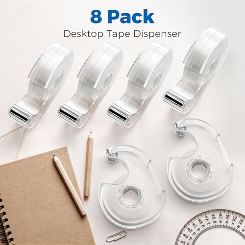 ALSISK Transparent Tape with Dispenser and Refills,Clear Tape for Home,School and Office Supplies,0.7x1000 Inch, 8 Pack