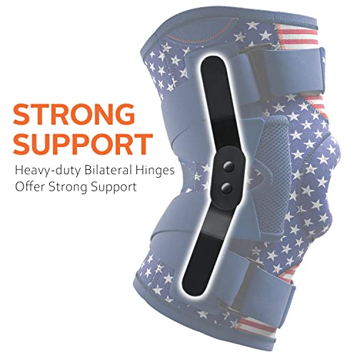 Hinged Knee Brace for Men and Women, Side Stabilizers, American Flag - color: Blue, size: XX-Large