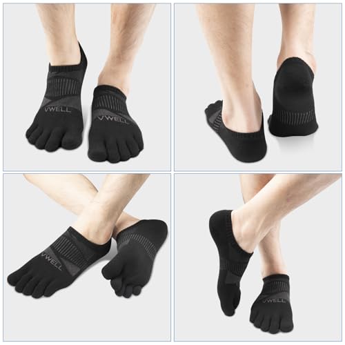 VWELL No Show Toe Socks for Men Women COOLMAX Five Finger Socks Athletic Running Ankle Low Cut 5 Toe Socks (3Pairs) - color: Black, size: Large