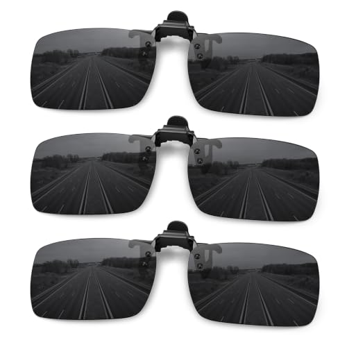 MEETSUN Polarized Clip On Sunglasses for Men Women, Fit Over Glasses - color: 3pack-black*3