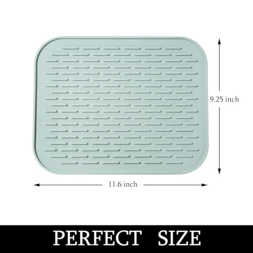 Dish Mat Silicone Dish Drying Mats Works For Drying Stemware Cocktail Glasses Silverware Pots Pans Knives and Dish Rack for Kitchen Counter Sink Bar Pads Easy to Clean (M (11.5" x 9.1") Green) - color: M (11.5" x 9.1") Green