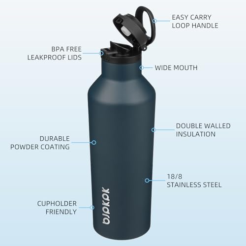 BJPKPK 25oz Insulated Thermal Water Bottle, Straw & Handle, Stainless Steel - color: Navy Blue, size: 25 Ounces