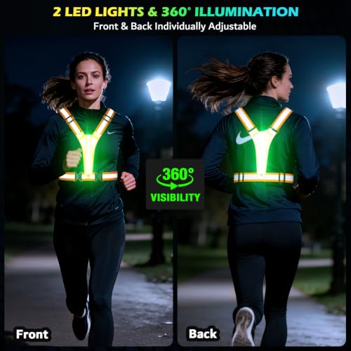 Led Light Up Running Vest Reflective Vest for runners night walking, Rechargeable Reflective Running Vest High Visibility - color: Orange