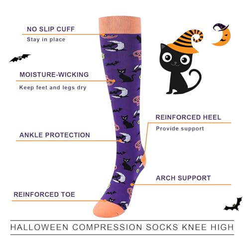 Junely Compression Socks for Women Knee High Socks Funny - color: Halloween01