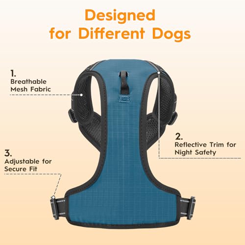 No Pull Dog Harness, No-Choke Soft Padded Reflective Dog Vest Harness with Front Clip & Top Handle, 2 Quick-Release Buckles, Adjustable for Small Medium Large Dogs - color: Abyss Navy, size: X-Small