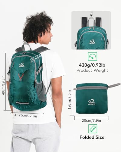 WATERFLY Lightweight Packable Hiking Backpack, 30L Day Pack Green - color: Green