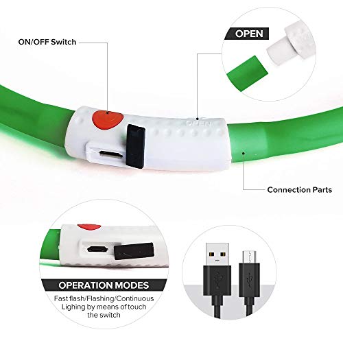 BSEEN Light Up Dog Collars - Silicone LED Dog Collar, Cuttable Lighted Puppy Collar, Glowing Dog Walking Lights for Small Medium Large Collars (Green) - color: Green-Standard(70cm)