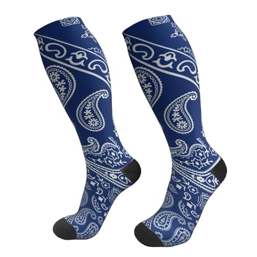 Compression Socks Women And Men For Nurses Travel Pregnancy Recovery Running Athletic - color: Blue Navy Bandanna Paisley