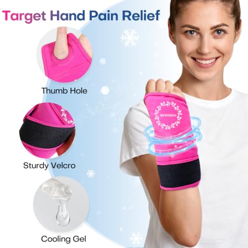 Wrist Ice Pack Wrap for Carpal Tunnel Relief, Gel Ice Pack for Injuries - color: Hot Pink