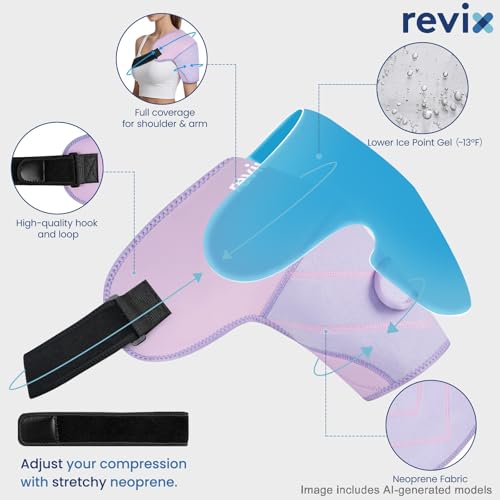 REVIX Large Shoulder Ice Pack Wrap & Brace for Rotator Cuff & Arm - size: Large, style: Purple, 1 Gel Pack+1 Shoulder Brace