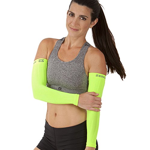 Zensah Compression Arm Sleeves - Made in USA, Thermal Arm Warmers for Cycling and Running with UV Sun Protection - color: Neon Yellow, size: Small-Medium
