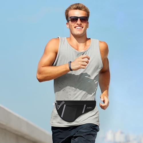 SooGree Men Women Sports Running Waist Bag, Waterproof Fanny Packs with Adjustable Belt, Waist Fanny Pack Bag with Water Bottle Holde for Running Hiking Walking Biking - color: GSP8807 Gray Top-Black Bottom