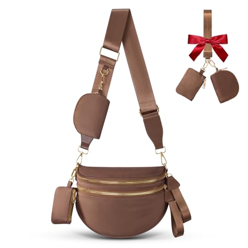 Cross Body Bag for Women Bum Bag Checkered Belt Bags Fanny Packs for Girls Travel Purse Fashion Waist Packs Crossbody Nylon Purse Trendy Shoulder Bags for Womens - color: Brown
