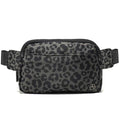 Pander Nylon Fanny Pack Belt Bag for Women with 5 Zipper Pockets - color: Grey Leopard