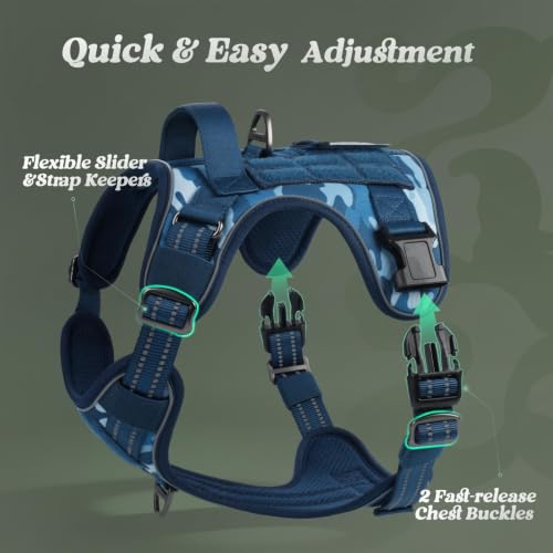 rabbitgoo Tactical Dog Harness for Small Dogs, No Pull Service Pet Vest - color: Blue Camo, size: S(Chest:16.1"-31.5",Neck:15.4"-21.6",Back:7.1")