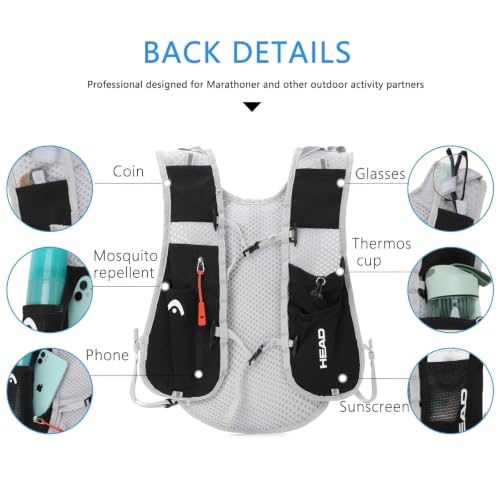HEAD Running Hydration Vest for Men Women,Reflective Running Backpack with Adjustable Chest Strap for Marathon,Cycling Race, Jogging, Hiking, Trail