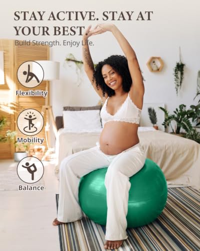 Trideer Yoga Ball for Exercise, Pregnancy, Active Sitting, 55/65/75cm - color: Green, size: S(15-18ines/38-45cm)