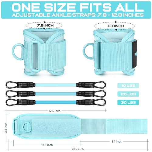 Ankle Resistance Bands w/Cuffs, Ankle Weights Women Booty Workout Equipment - color: Blue