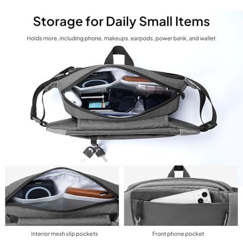 TOPEAST Fanny Pack with Hidden Water Bottle Pocket, Water Resistant Nylon Waist Bag, Lightweight Crossbody Sling Bag for Men & Women, Large Capacity for Travel, Running, Walking & Cycling - color: GREY
