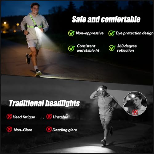 VZZNN 2 Pack Running Lights for Runners -500 Lumens Adjustable Running Light Up and Down with Dual-Reflective Straps, USB Rechargeable, IPX4 Waterproof Night Run Gear for Jogging, Walking & Cycling