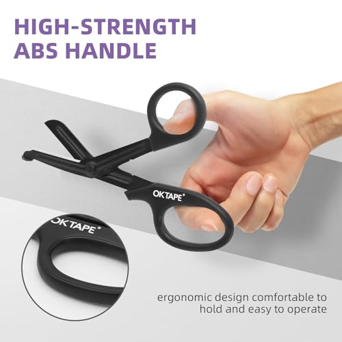 OK TAPE Shears - Bandage Scissors，Medical Scissors, EMT Trauma Shears, Non-Stick Scissors, First Aid Outdoor Stainless Steel Teflon, Black Handle and Black Coated Blades, 1 Packs