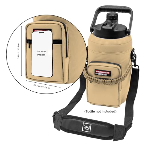 NATURE PIONEOR 26-128 oz Insulated Water Bottle Carrier Holder with Strap - color: Brown, size: One Gallon