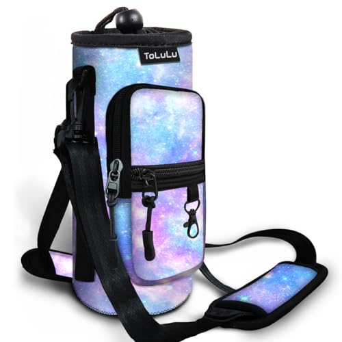ToLuLu 25/32/40oz Water Bottle Carrier Bag Pocket,Insulated Neoprene Adjustable Shoulder Strap Water Bottle Pouch Case, Crossbody Water Bottle Holder Sling Sleeve for Men Women Adults - color: Galaxy, size: 32 OZ