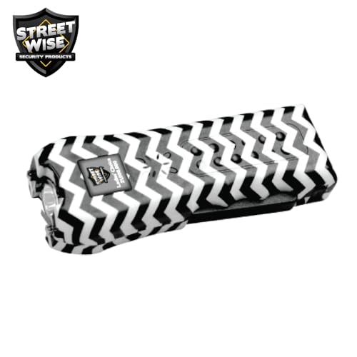 Streetwise Ladies’ Choice Stun Gun for Women - Rechargeable Device with Alarm, LED Flashlight, Safety Disable Pin & Built-in Charger - Personal Safety Tool with Holster & Lanyard - style: Black/White Chevron