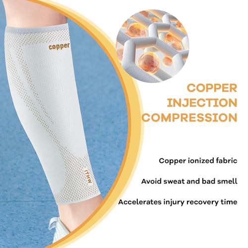 Copper Calf Compression Sleeves for Men Women, Shin Splint Relief, Grip - color: Light Gray, size: Large