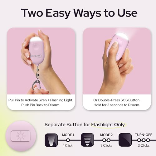 Weten Rechargeable Personal Alarm Keychain - 130dB Siren & LED Light - Stylish Personal Safety Alert for Women to Carry - Panic Button Alarm for Security - Rape Whistle for Self Defense (Pink) - color: C - Pink