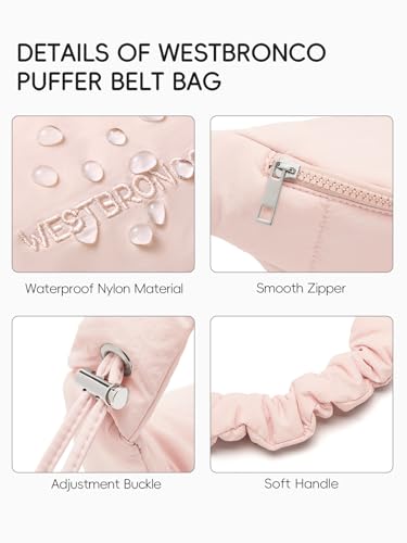 WESTBRONCO Puffer Fanny Packs for Women Small Crossbody Sling Bag, Nylon Quilted Belt Bag for Travel Hiking Running Waist Bag with Adjustable Strap - color: 202-Pink