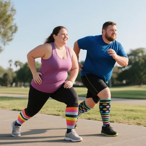 4 Pairs Plus Size Compression Socks,Extra Wide Calf 20-30 mmHg Knee High Compression Socks for Men Women Circulation - color: 02-polka Dot Pink, size: XX-Large
