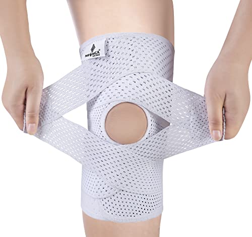 NEENCA Adjustable Knee Brace, Compression Knee Support with Air Mesh Fabric - color: White, size: Medium