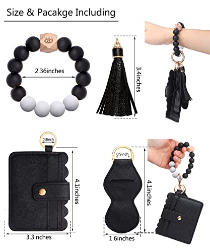 BVGA Wristlet Keychain Bracelet Wallet, Silicone Bead keyring Bangle for Women - color: A:black-white