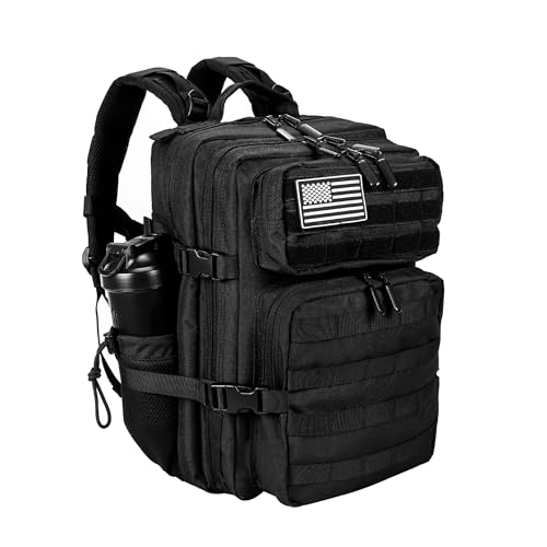 LHI Tactical Military Backpack for Men and Women 25L/35L Army Assault Pack Bag Small Rucksack with Bottle Holder - color: 35l-black, size: Medium