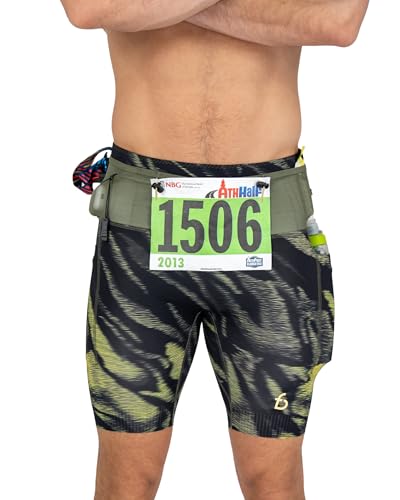 FlipBelt Men's Running Compression Shorts with Built-in Running Belt - color: Trail Pinnacle Black, size: X-Small