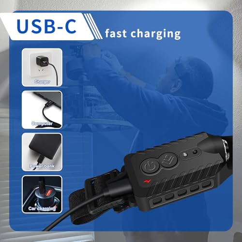 Nessciera Rechargeable LED Headlamp, 400 Lumens, USB-C, 5 Modes — Lightweight, Adjustable - color: Black