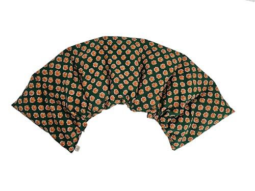 Microwavable LOVEwrap Neck & Shoulder wrap -Heated microwavable Warming Soothing Muscle Pain Relief Fatigue Relaxation - Unscented 6 x 24 - Flax Seed - Green Orange Flower - color: Gertie Green