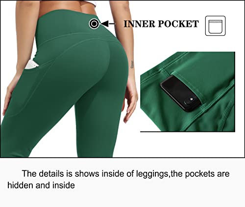 Dragon Fit Women's High Waisted Yoga Leggings 3 Pockets Workout Pants - color: Capri-dark Green, size: Large