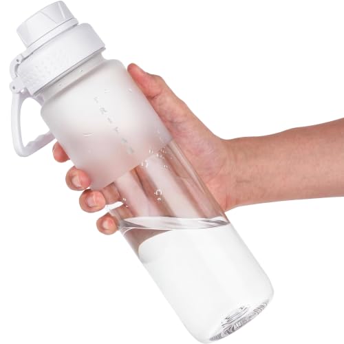 OLDLEY 32oz Water Bottle with Handle, BPA-Free Tritan Reusable Sports Water Bottle with Leak-Proof Dust Lid, Wide Mouth, Cup Holder Friendly, Half Frosted Clear Bottle for Gym,Travel, Work,Pure White - color: Pure White
