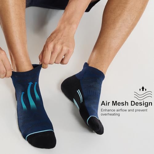 FITRELL Men's 6 Pack Ankle Running Socks Low Cut Cushioned Athletic Sports Socks 7-9/9-12/12-15 - color: Navy Black, size: 7-9