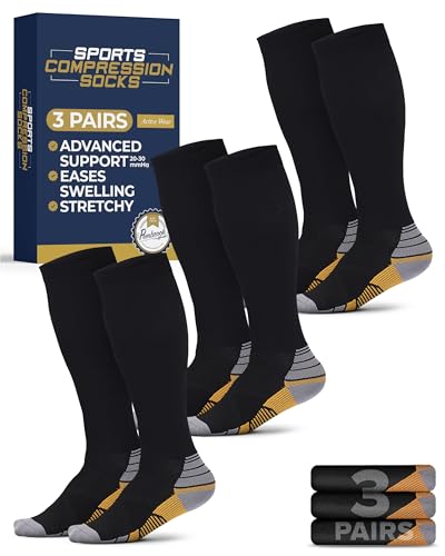 Pembrook 3 Pairs Compression Socks 20-30 mmHg - Compression Socks for Women and Men | Running, Athletic, Travel, Nurses - color: Black With Copper - 3 Pairs, size: X-Large
