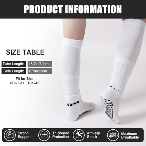 Barrlves 2 Set Grip Soccer Socks and Shin Guard Sleeves Non Slip Soccer Sleeve Socks for Men Women - color: Black&White