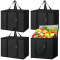 BALEINE Insulated Reusable Grocery Bags with Zippered Top, Large Cooler Bag - color: Charcoal Black, size: 4 Pack