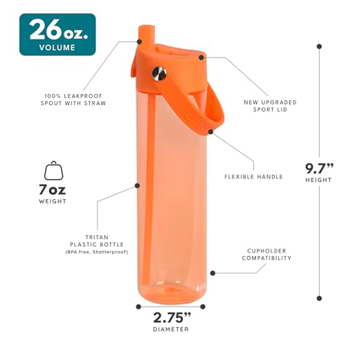 Elemental Splash 26oz 2-Pack Tritan Plastic Reusable Water Bottles w/Strap - color: Key Lime & Orange, size: 26 Ounces