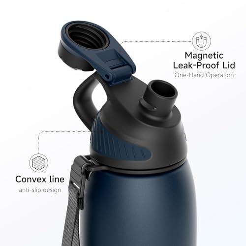 FJbottle 50oz Stainless Steel Insulated Water Bottle No Straw Spout Lid - color: Classic Navy, size: 50 Ounces