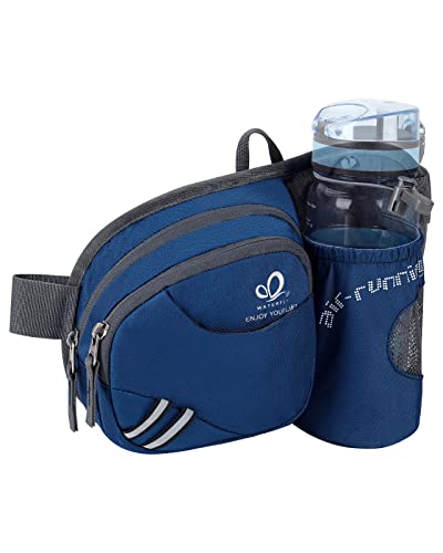 WATERFLY Fanny Pack Waist Bag: Waist Pack for Women Men with Water Bottle Holder Hiking Fanny Pack for Running Walking DogWalking Travel Cycling - color: Sapphire Blue