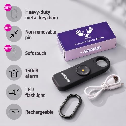 Rechargeable Personal Safety Alarm for Women - color: Charcoal Black