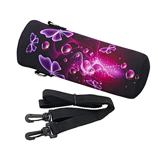 AUPET Water Bottle Sling Bag Carrier Crossbody Sleeve,Insulated Neoprene Bottle Case Holder Pouch Cover 500ML/17oz with Shoulder Strap for Walking Women Men - color: Butterflies